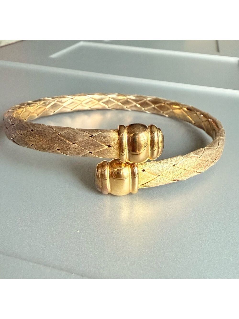 Veronese Italy Sterling Silver Gold Vermeil Woven Textured Wrap Bangle B…
